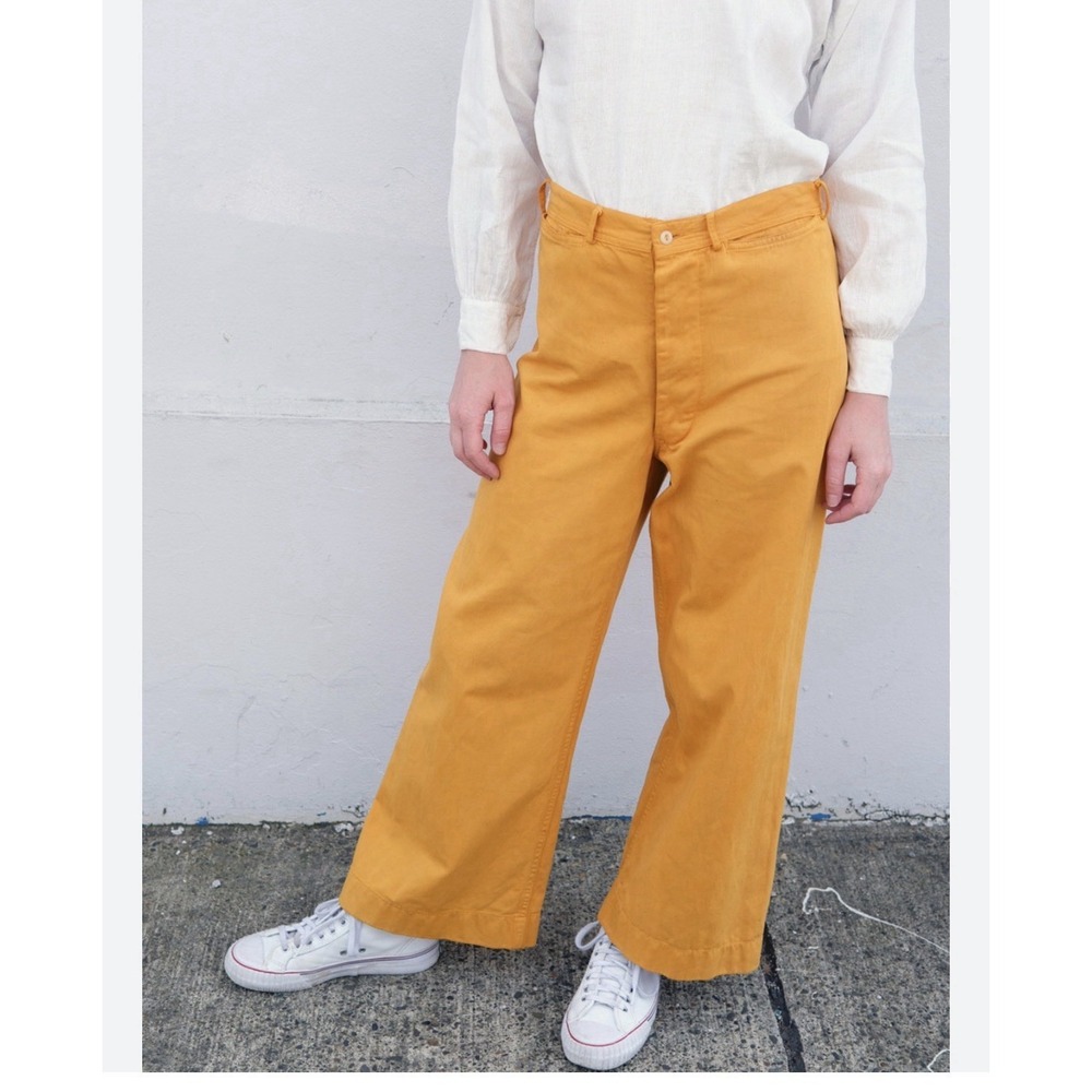 70s Vintage Wide-Leg High Waist Dark Yellow Jean Pants Button Fly 30" Waist 10